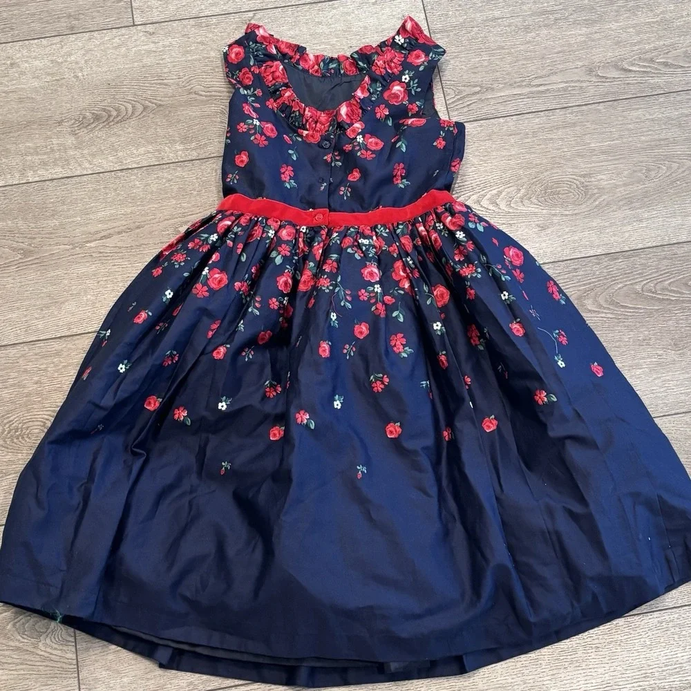 Janie and Jack x American Girl Navy Blue Rose Print Dress Size 12 Dress Like Me